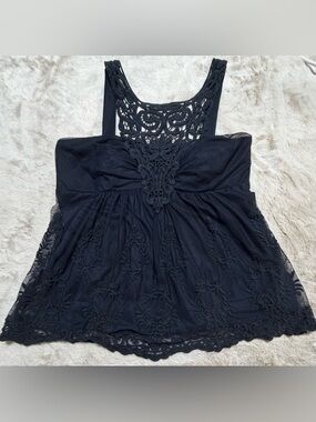Boston Proper Navy Lace Crochet Sleeveless Top XL